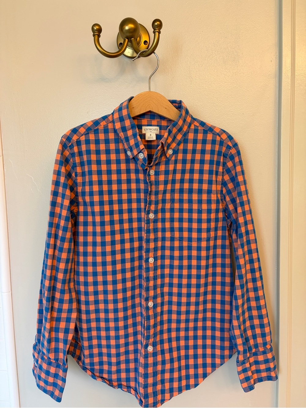 Crewcuts Orange and Blue Gingham Button-Down Shirt